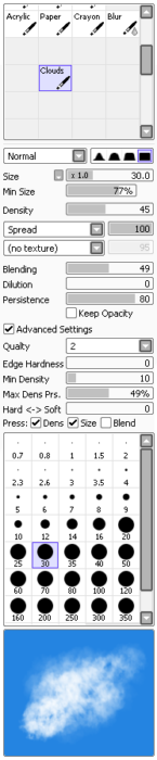 Кисти для неба и облаков в Paint Tool Sai