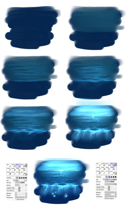 Кисти для рисования воды в Paint Tool Sai