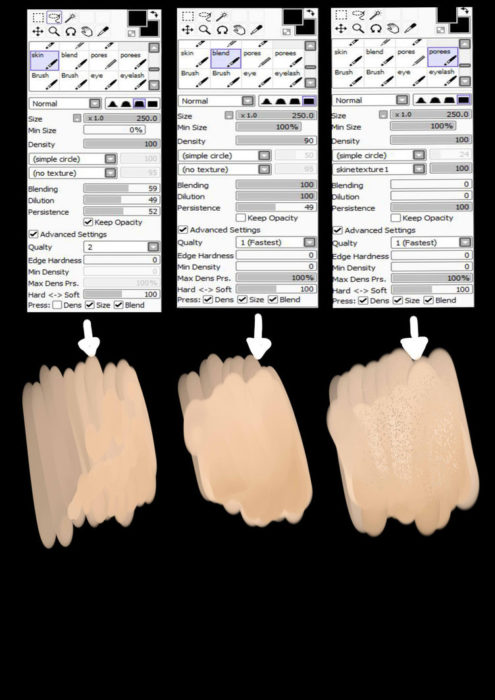 Кисти для рисования кожи в Paint Tool Sai
