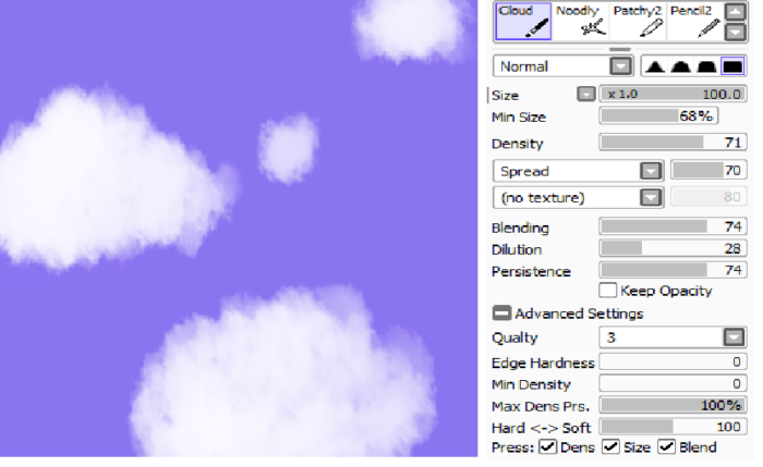 Кисти для неба и облаков в Paint Tool Sai
