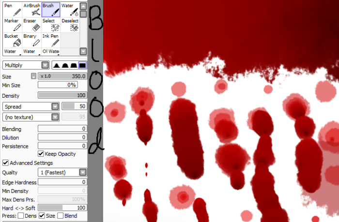 Кисти для рисования крови в Paint Tool Sai